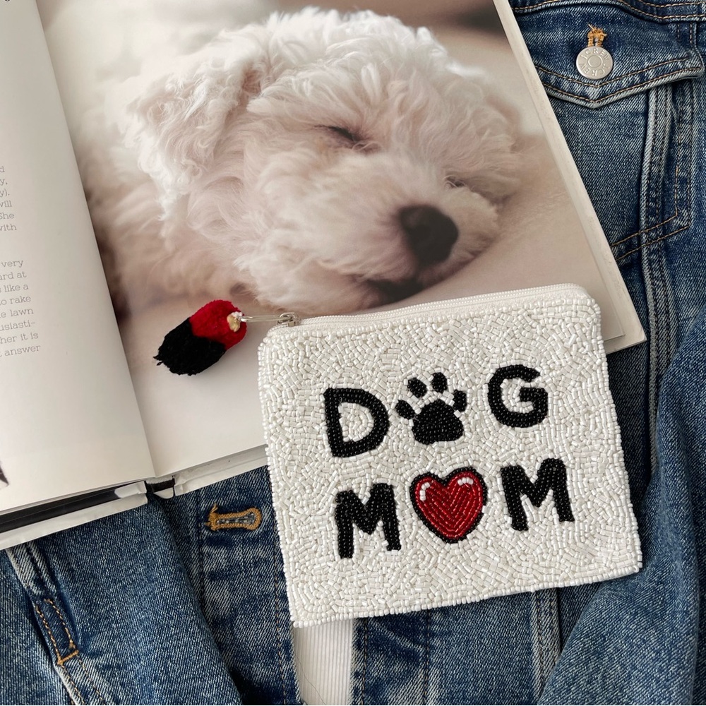 Dog Mom Coin Pouch Beaded Coin Pouch seed bear Coin Bag Beaded Coin Purse White